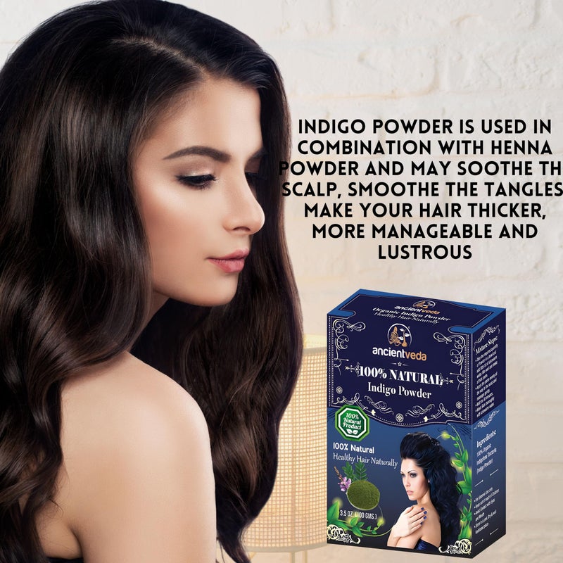 Ancientveda ANCIENT VEDA Natural Hair Powders | Non-GMO & Gluten Free | 100% Antioxidants Organic Hair Growth Treatment | Reduce the Appearance Hair Cleansing | Wrinkles | Chemical Free - Indigo Powder - Image 3